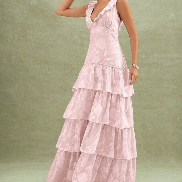 Pink Party Women's Floral Textured Tiered Ruffle Maxi Dress - Picture 5 of 5